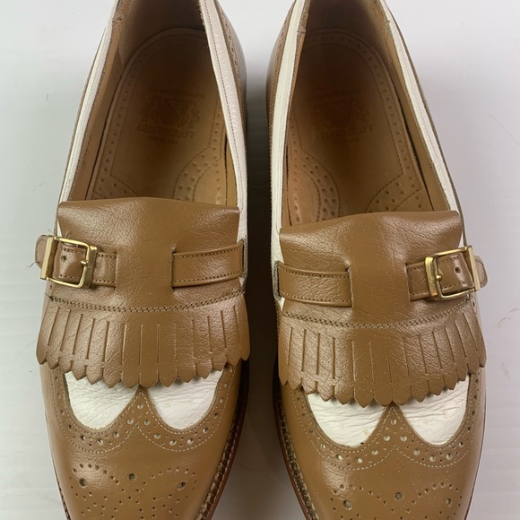 JOHNSTON @ MURPHY Aristocraft Mens Golf Loafers Size 8 Tan/White - Picture 2 of 8